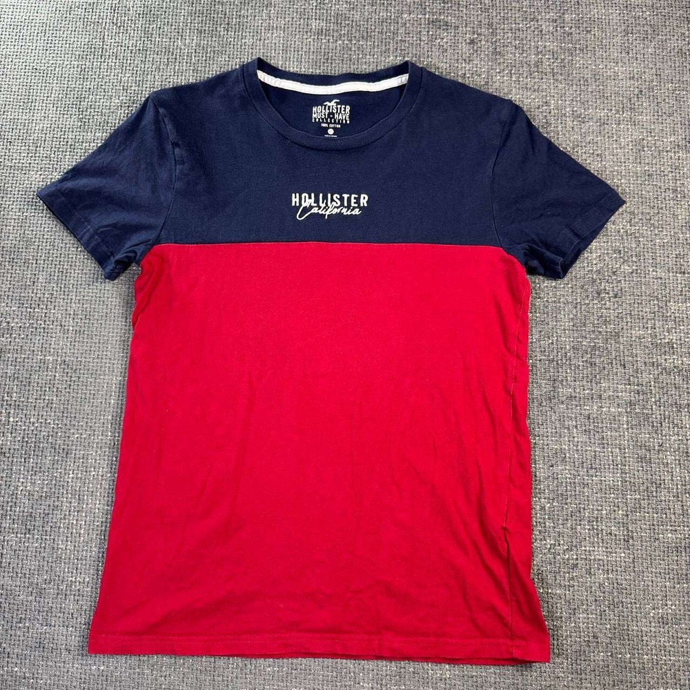 Hollister California Colorblock Graphic Tee Mens XS Navy Red Short Sleeve